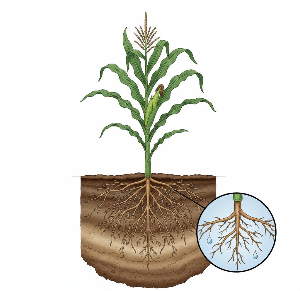 Maize root profile and soil layers