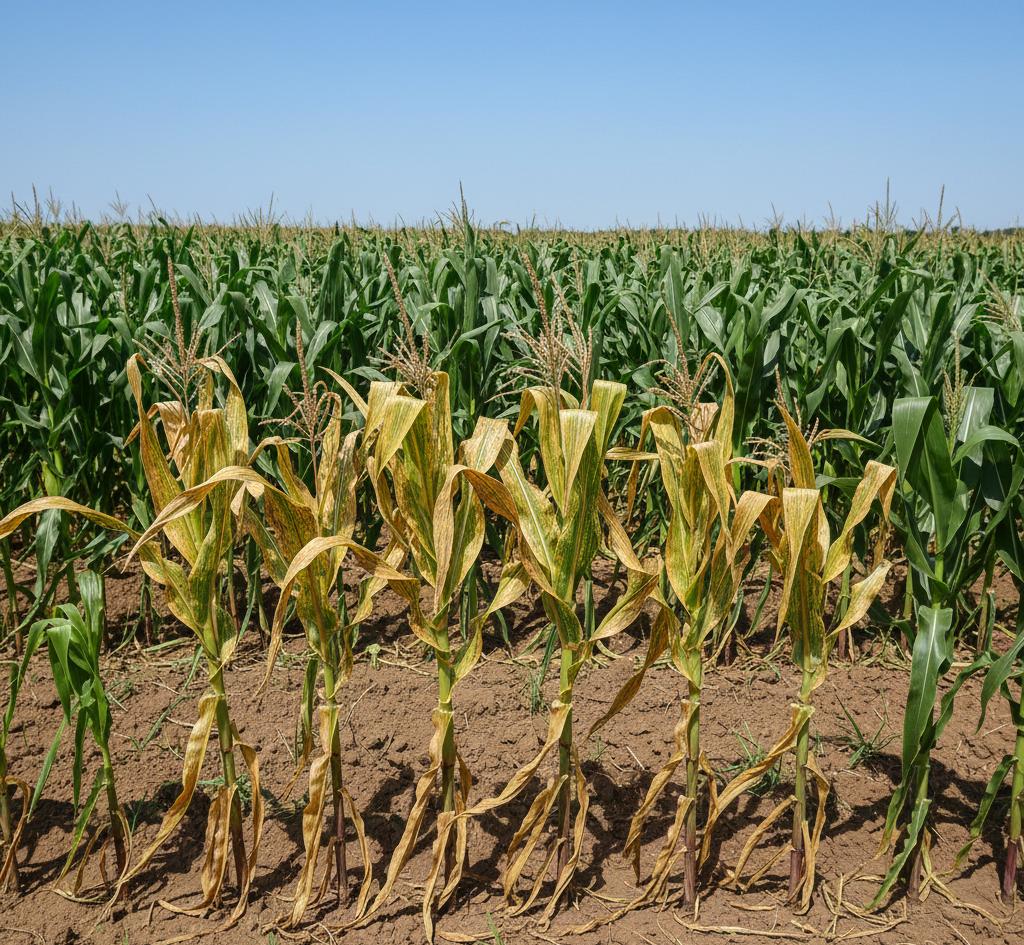 Maize lethal necrosis showing yellow streaks and plant death