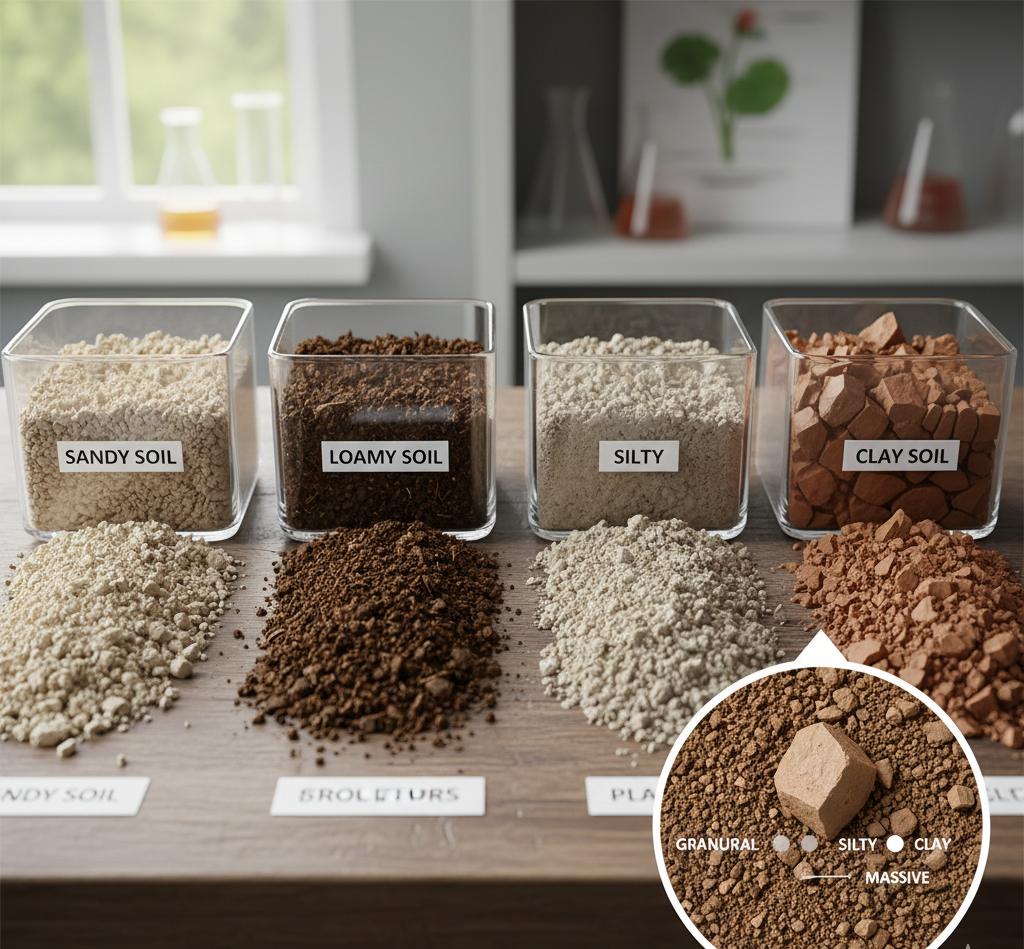Soil samples showing texture, color and structure