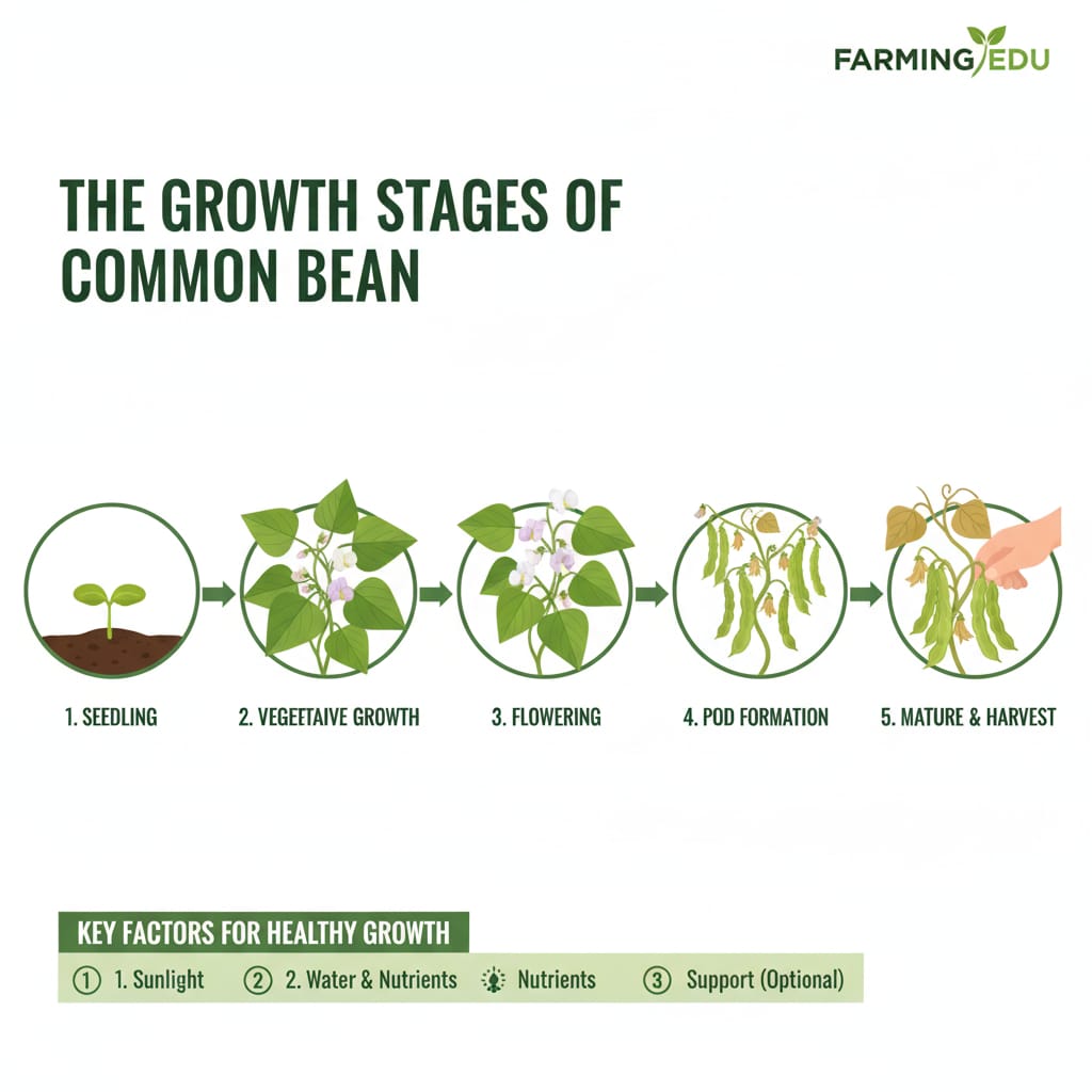 bean growth stages || soil depth in bean plants || spacing in bean plants