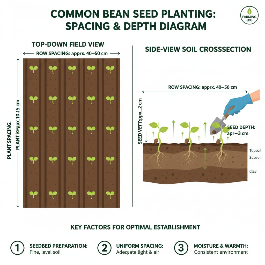 correct bean spacing || soil depth in bean plants || spacing in bean plants