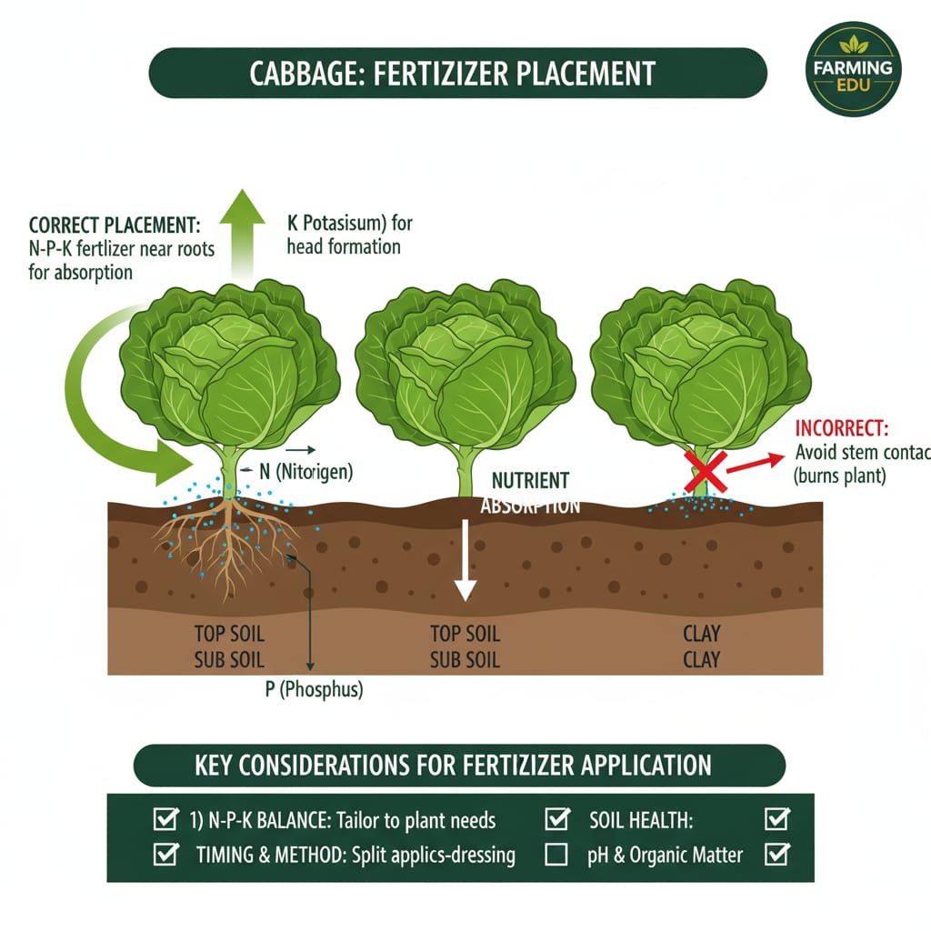 Applying fertilizer to cabbage field
