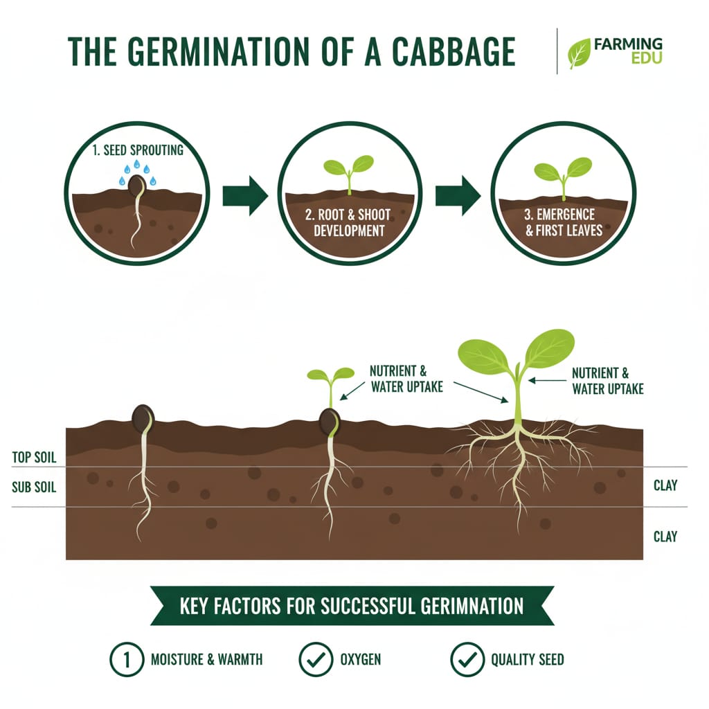Cabbage seedlings germinating in nursery tray