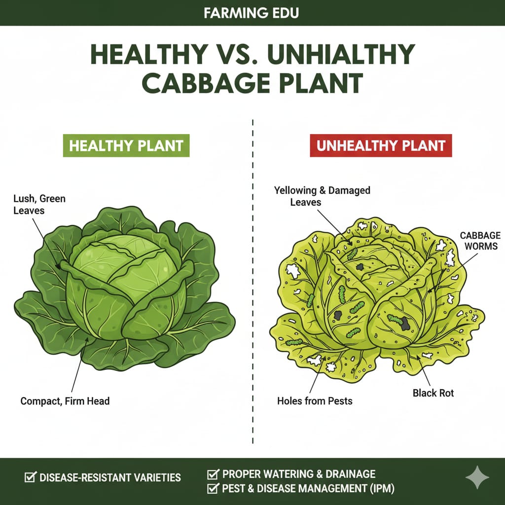 Comparison of healthy vs pest-affected cabbage plants