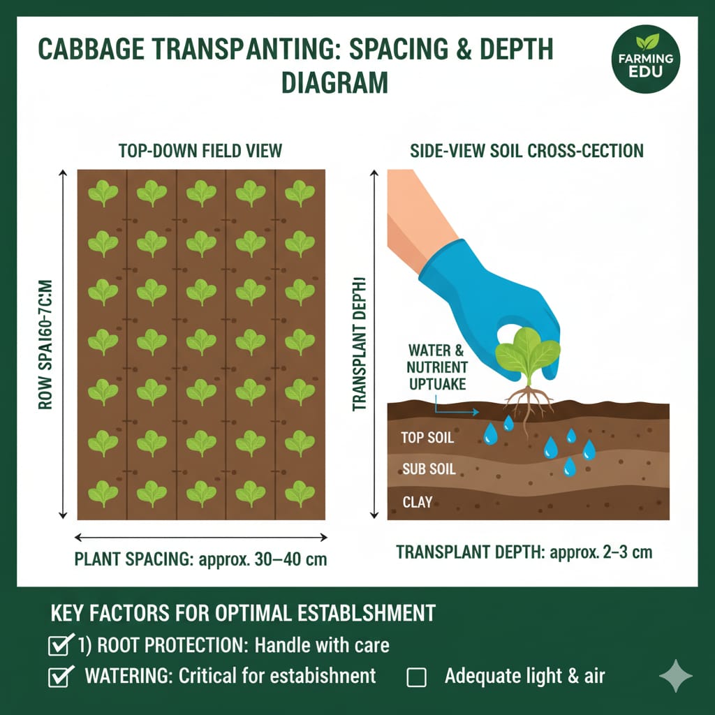 Proper spacing between cabbage plants for uniform growth
