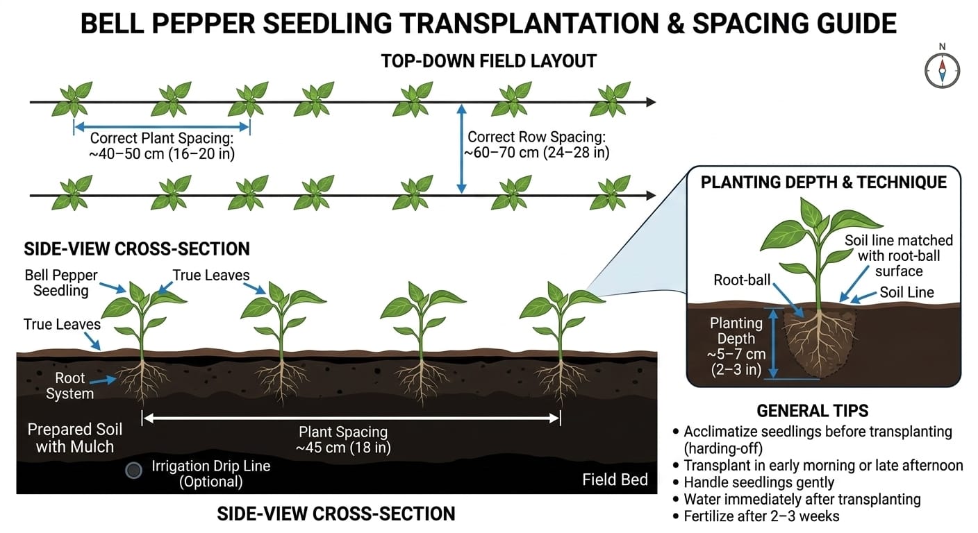 Capsicum plant spacing example