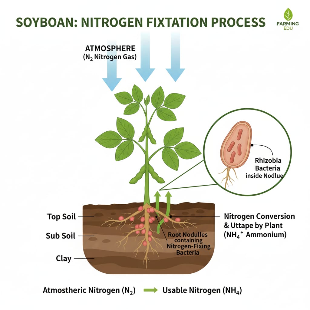 Soybean root nodules showing nitrogen fixation by rhizobium bacteria