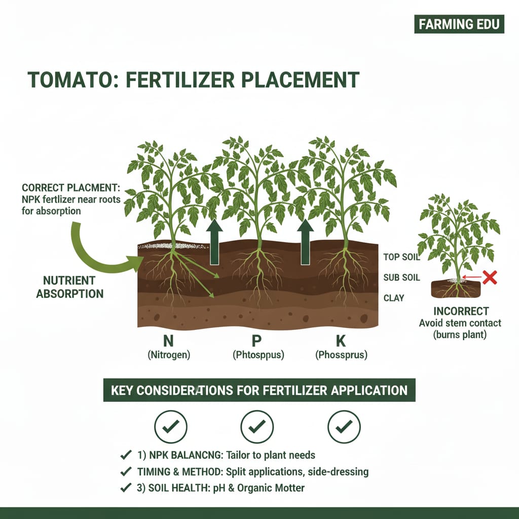 Applying fertilizer to tomato plants