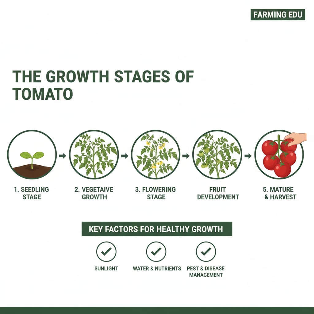 Tomato growth stages from seedling to fruiting