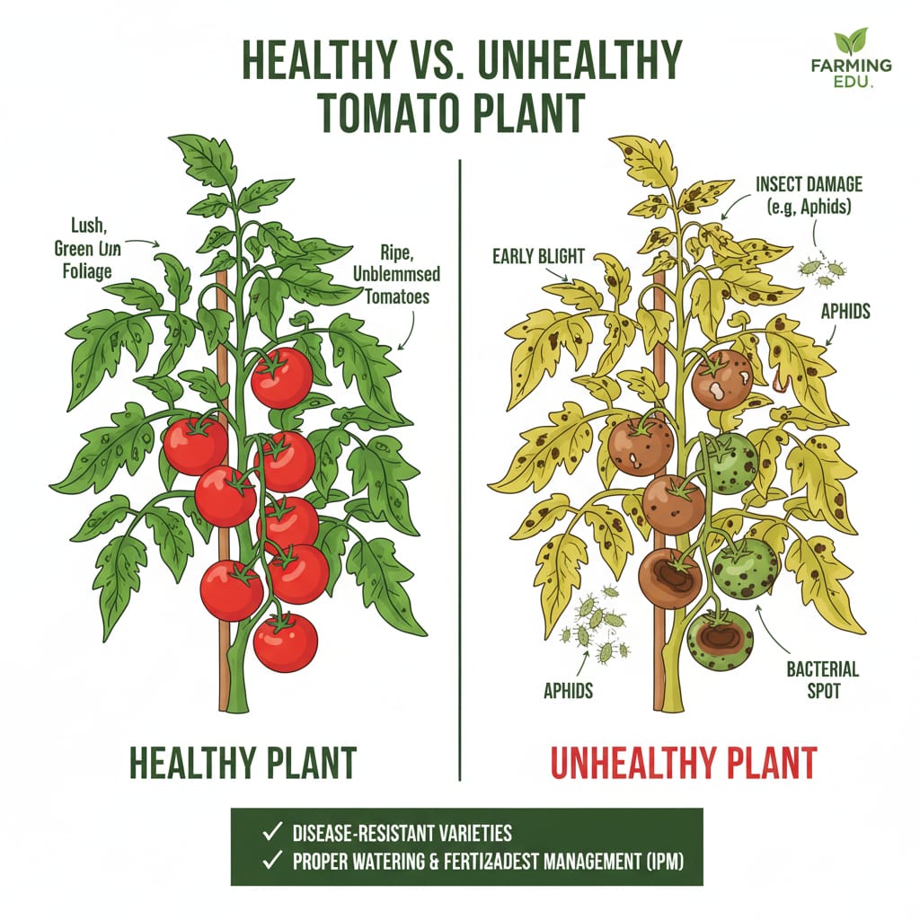 Comparison of healthy vs diseased tomato plants