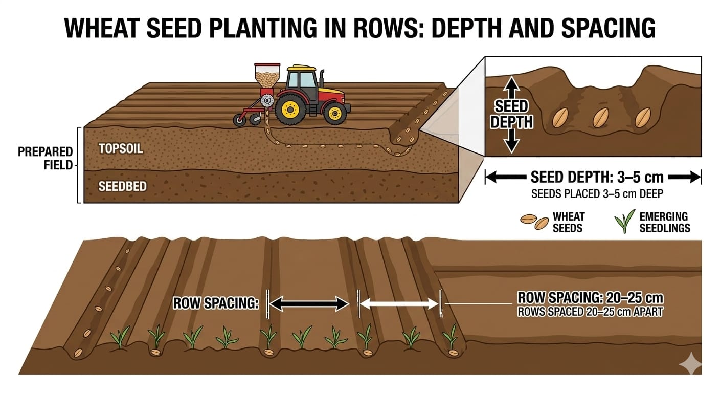 Wheat germination stages showing seed sprouting roots and shoots