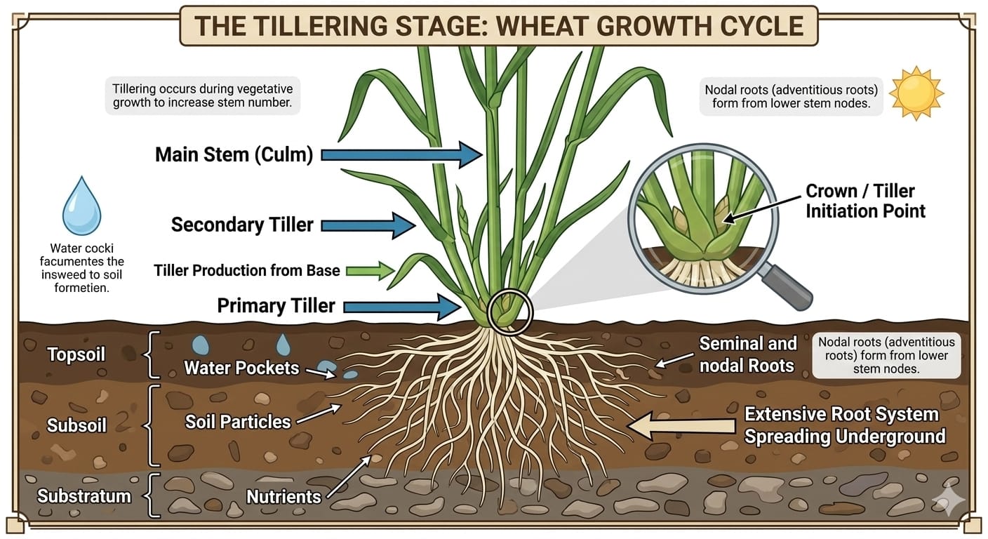 Wheat tillering to ensure strong plant archtecture
