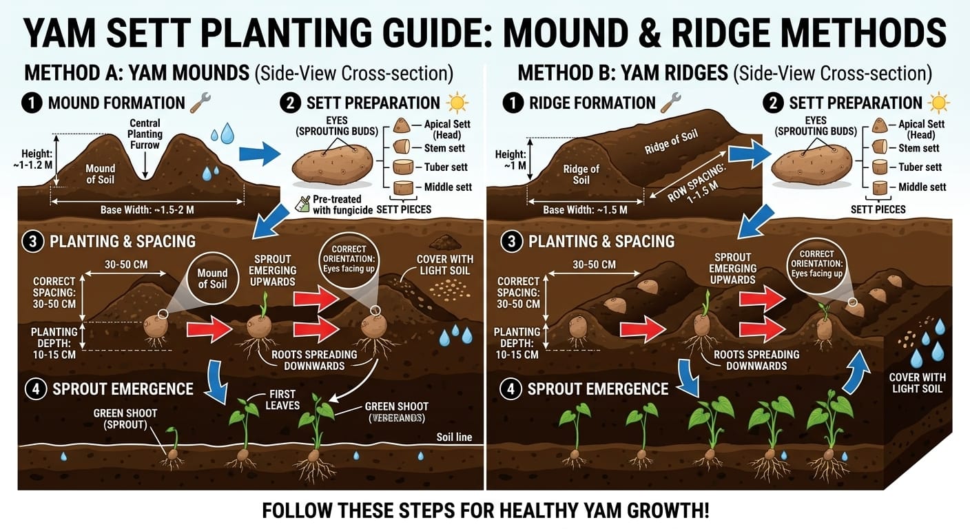 Yam seed tuber planting guide on ridges